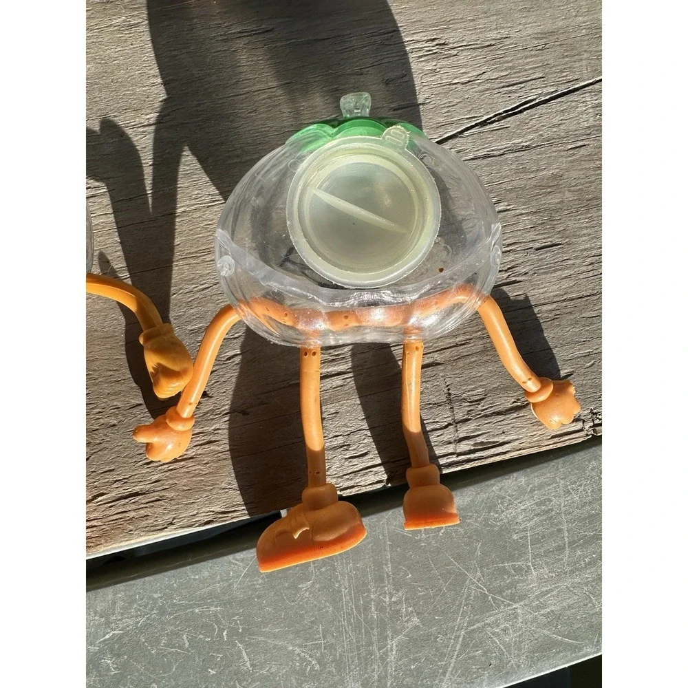 2 Vintage Halloween Pumpkin Candy Holder Bendy Legs Clear Head‎ Bendy Figures